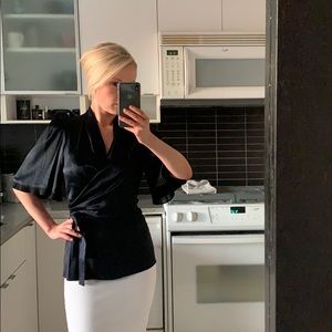 Black silk BCBG wrap blouse